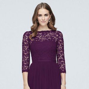3/4-Sleeve Illusion Lace and Mesh Bridesmaid Dress